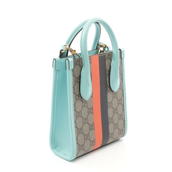 Gucci Interlocking GG Tote Bag Leather Beige Blue Multicolor - Picture 2 of 7
